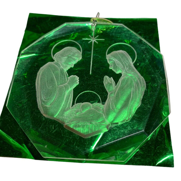 Amsun Ind. Nativity Manger Scene 1977 Acrylic Vintage Christmas Tree Ornament - Picture 1 of 5